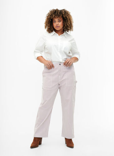 Gestreepte cargo jeans met rechte pasvorm, Rose White Stripe, Model image number 0
