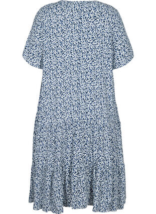 Viscose jurk met print en korte mouwen, Petit Blue Flower, Packshot image number 1