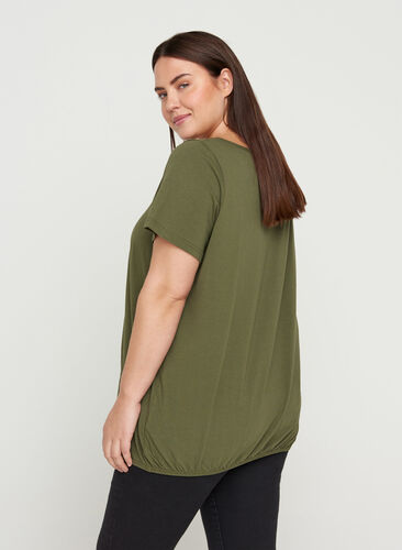 T-shirt met korte mouwen, ronde hals en kanten rand, Ivy Green, Model image number 1