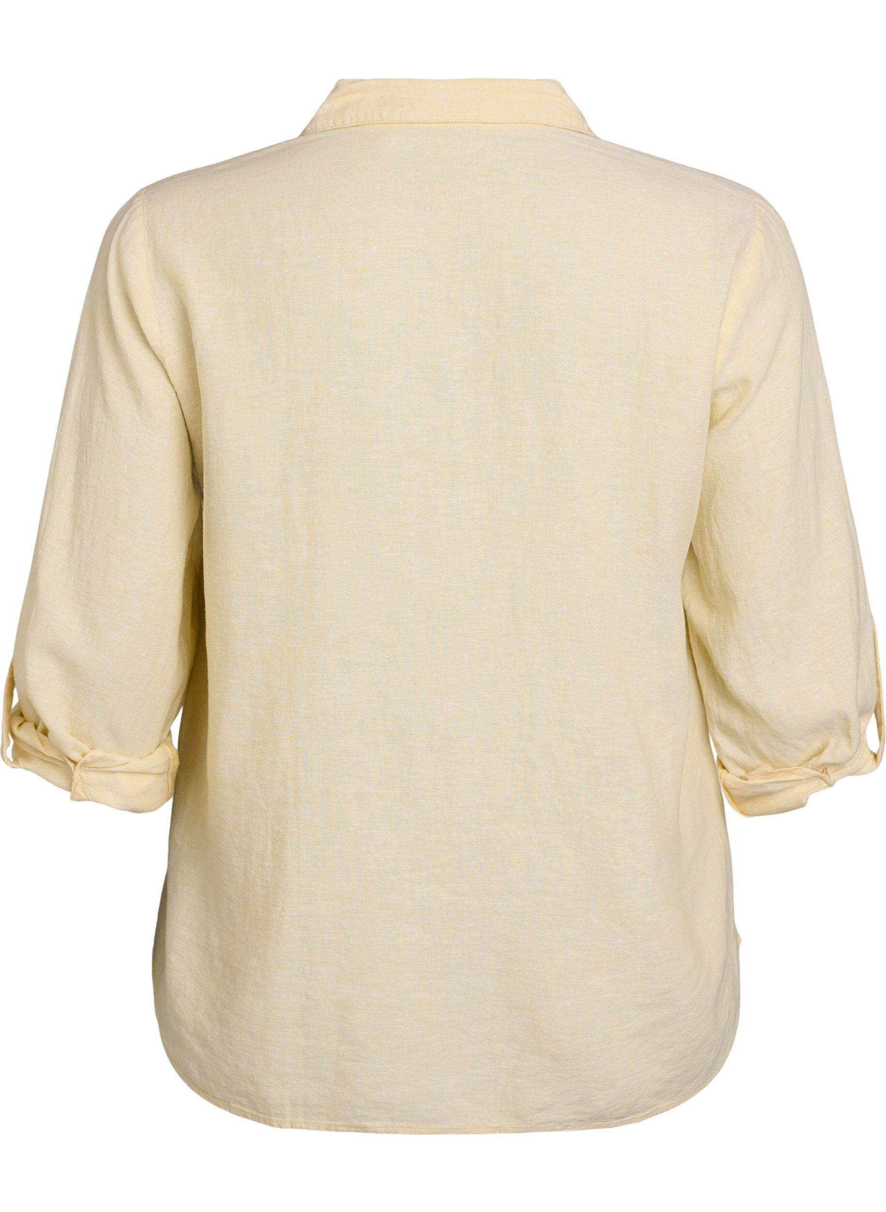 ZizziLinnen en viscose shirt met 3/4 mouwen, Geel, Packshot image number 1