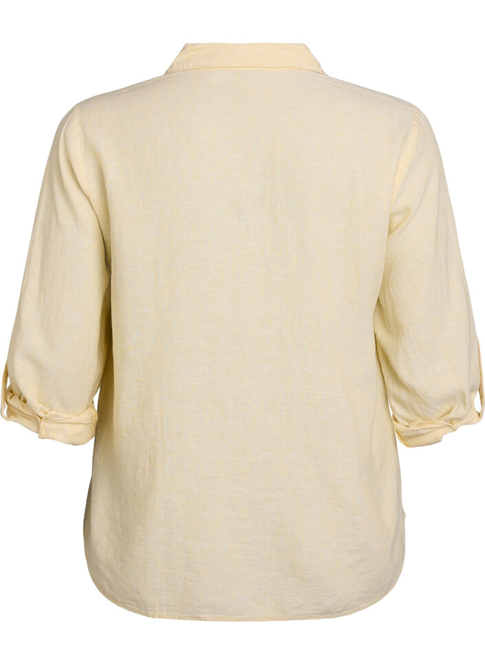 Linnen en viscose shirt met 3/4 mouwen, Geel, Packshot image number 1