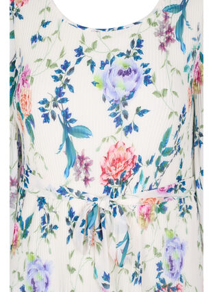 Bedrukte geplooide jurk met bindband, Bright White Flower, Packshot image number 2