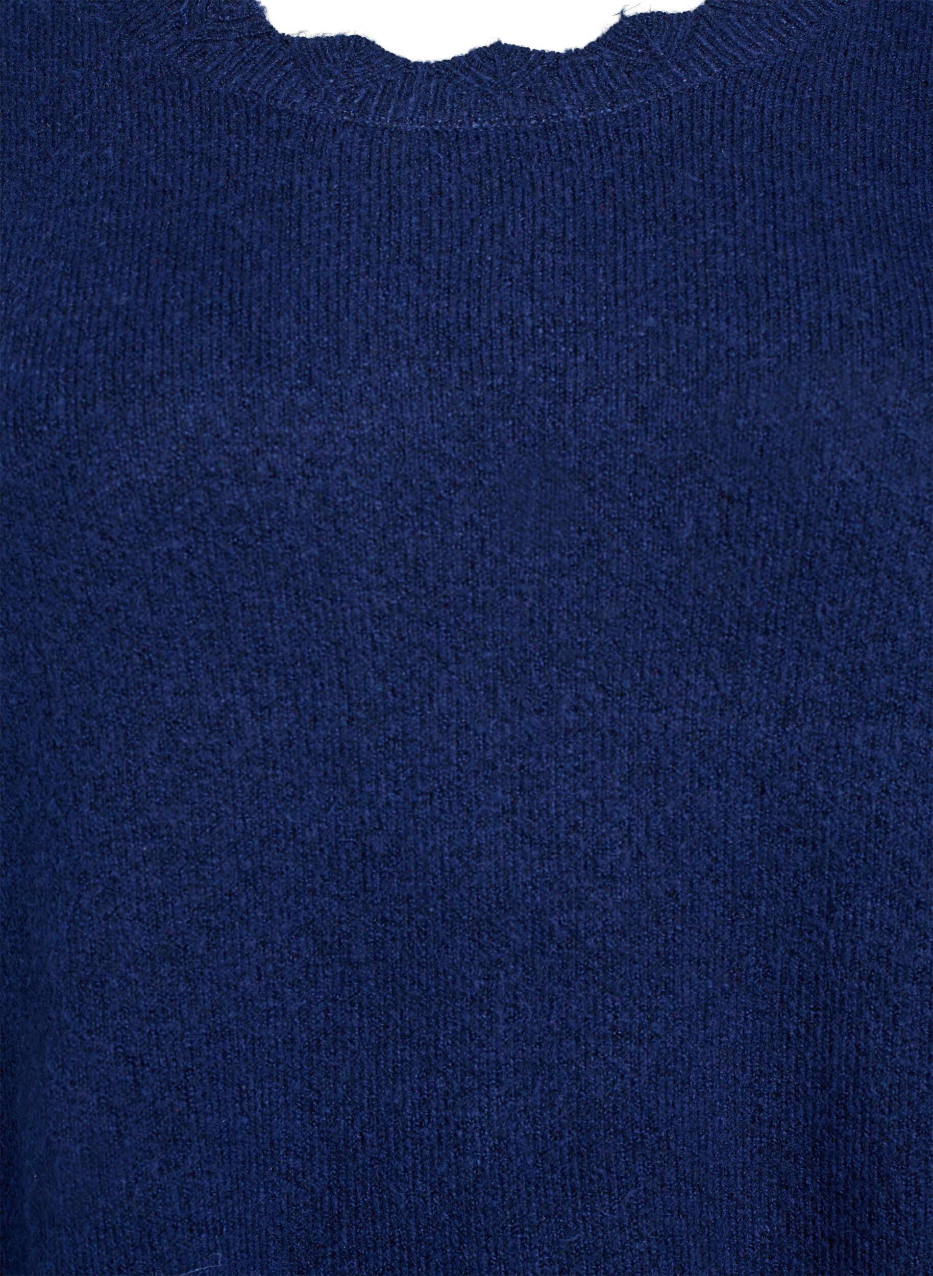 Zizzi Korte gebreide jurk met golvende zoom en splitjes, Blauw, Packshot image number 2