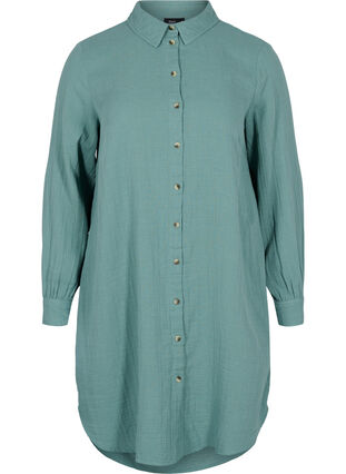 Lange katoenen blouse met een klassieke kraag, Sagebrush Green, Packshot image number 0