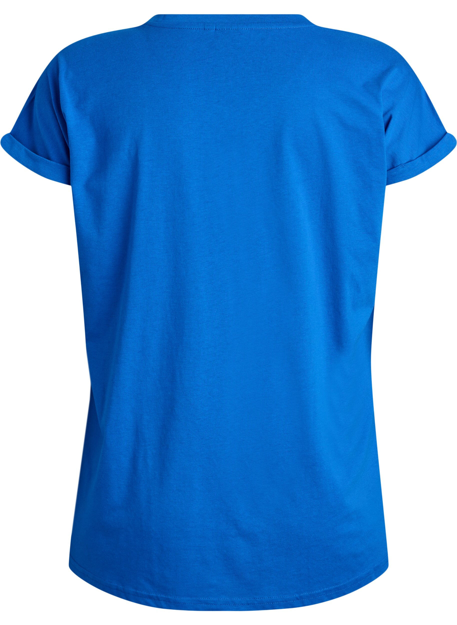 Zizzi T-shirt met korte mouwen in een katoenmix, Blauw, Packshot image number 1