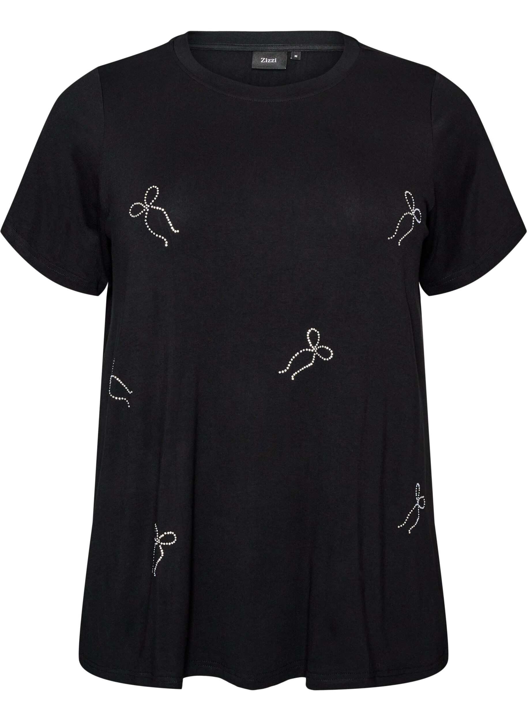 ZizziViscose T-shirt met strassteentjes, Zwart, Packshot image number 0