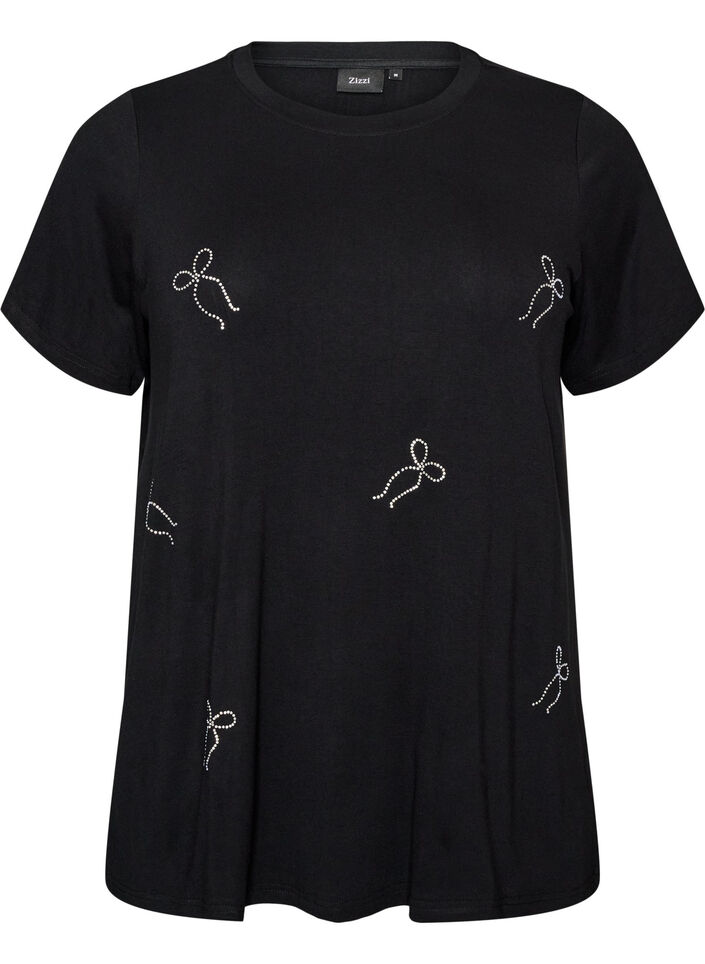 Viscose T-shirt met strassteentjes, Zwart, Packshot image number 0