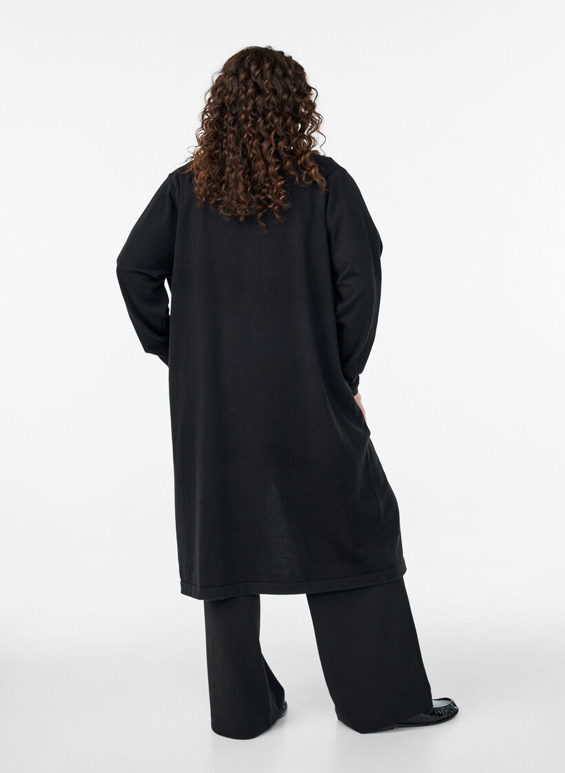 Lang, open vest met zakken, Zwart, Model image number 1