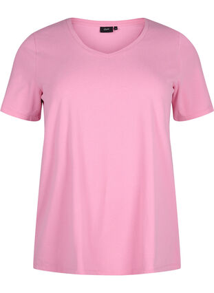 Basic t-shirt in effen kleur met katoen, Rosebloom, Packshot image number 0