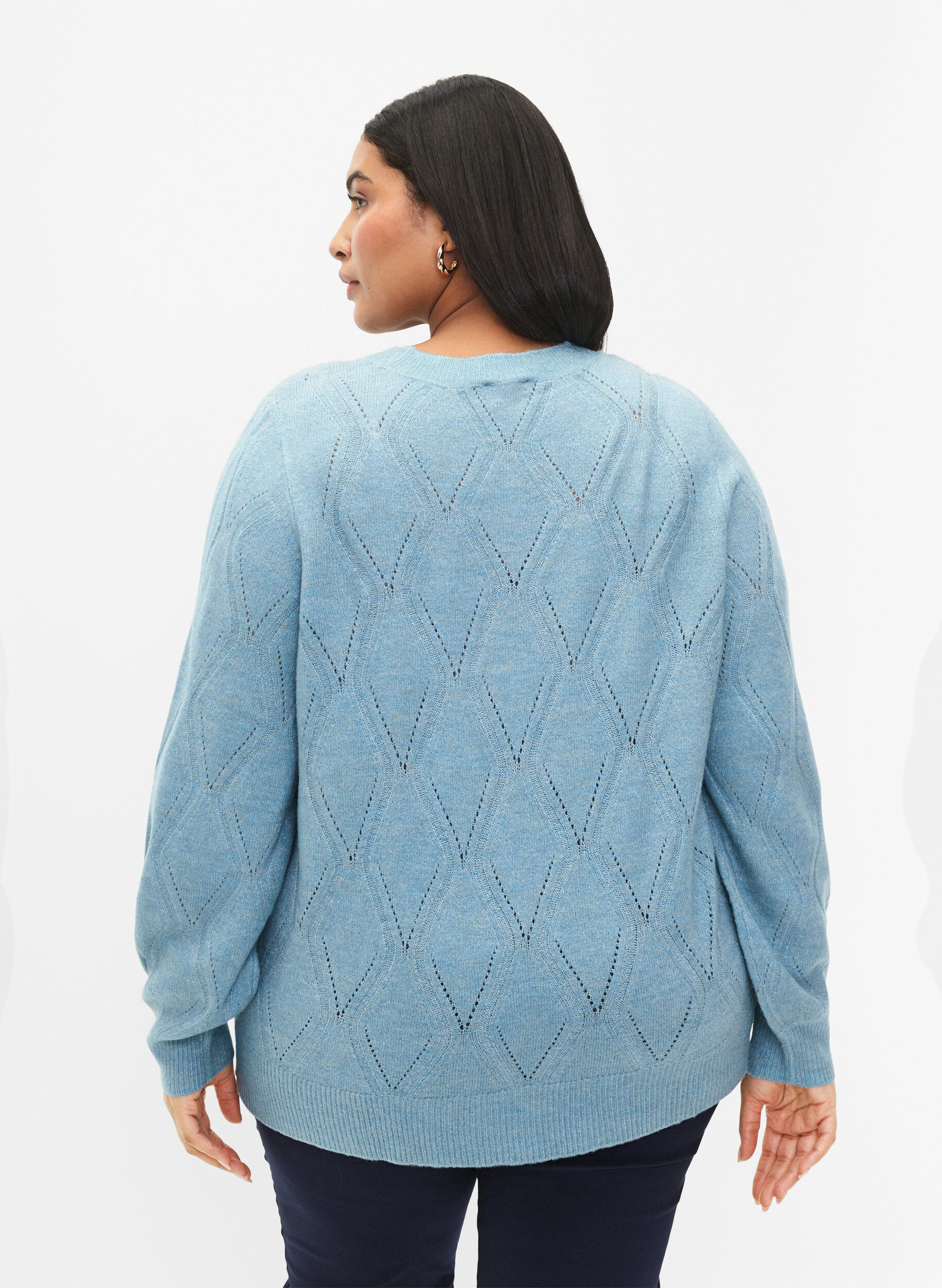 Zizzi Gebreide pullover met gaatjespatroon, Reef Waters Mel., Model image number 1