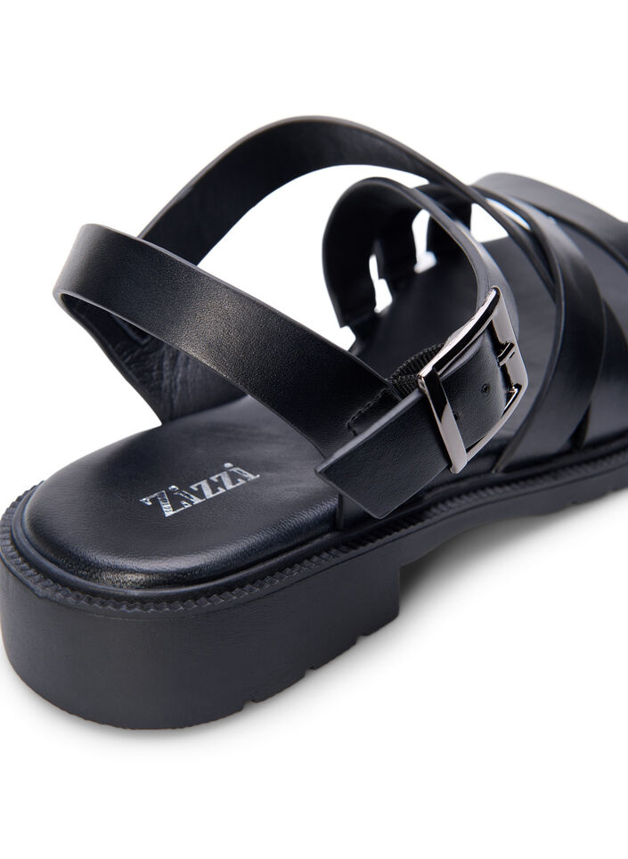 Leren zomersandalen met een brede pasvorm, Black, Packshot image number 4