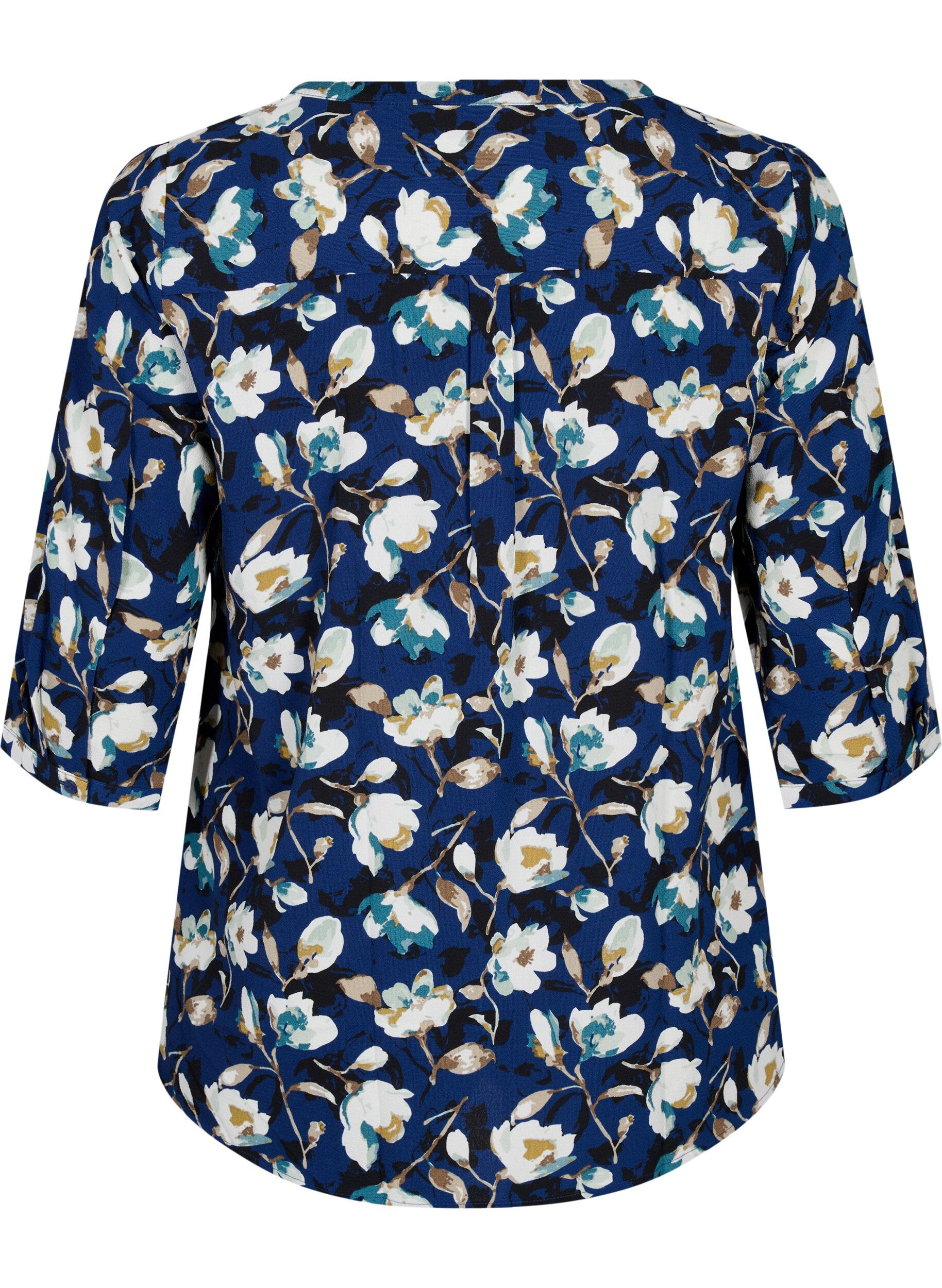 Zizzi Gebloemde blouse met 3/4 mouwen, P. Blue Flower AOP, Packshot image number 1