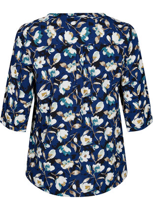 Gebloemde blouse met 3/4 mouwen, P. Blue Flower AOP, Packshot image number 1