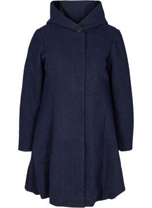 Lange jas met capuchon en wol, Black, Packshot image number 0