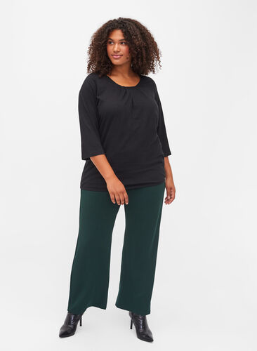 Katoenen blouse met 3/4 mouwen, Black, Model image number 2