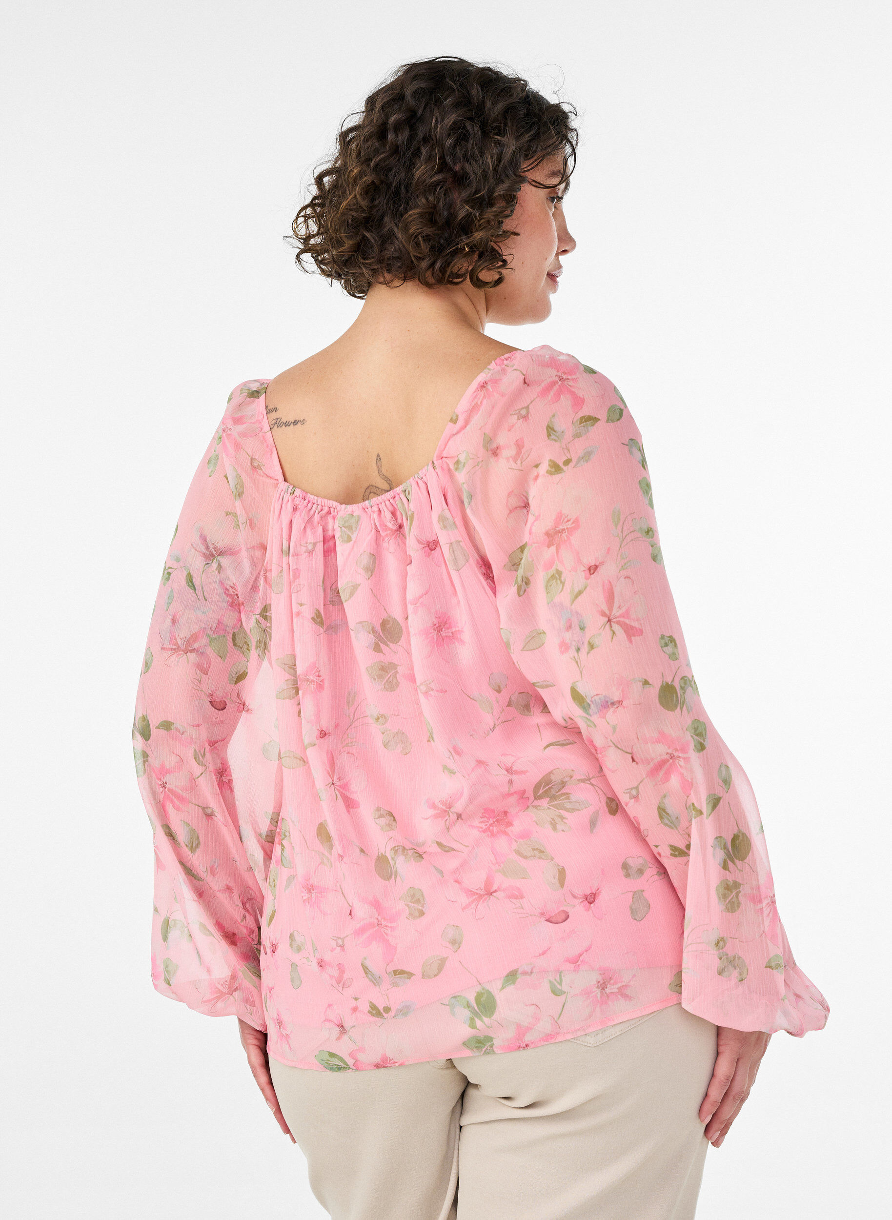 ZizziChiffon blouse met bloemenprint en lange mouwen, Roze, Model image number 2