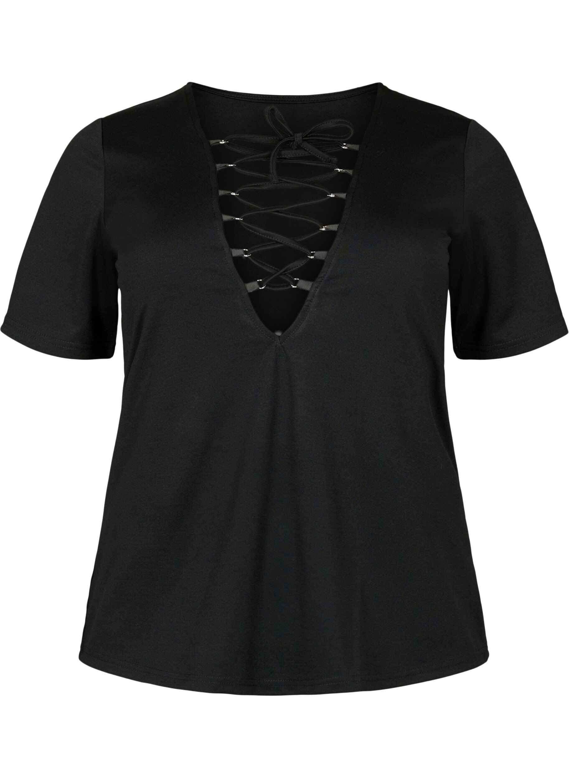Zizzi Omkeerbare blouse met trekkoord, Black, Packshot image number 0