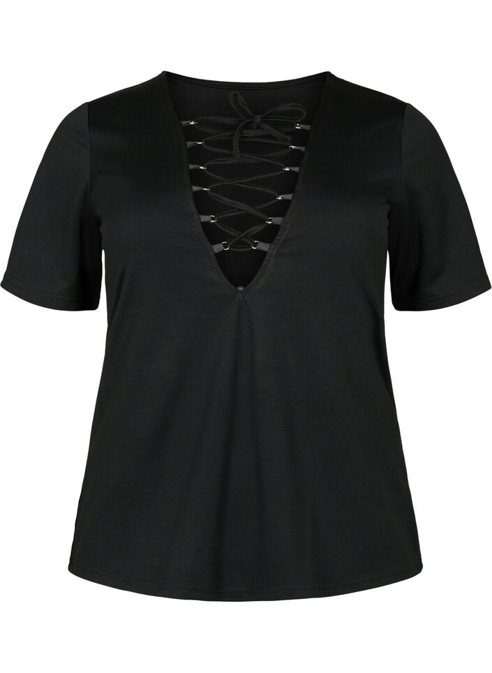 Omkeerbare blouse met trekkoord, Black, Packshot image number 0