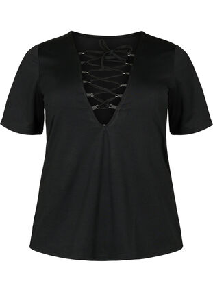 Omkeerbare blouse met trekkoord, Black, Packshot image number 0