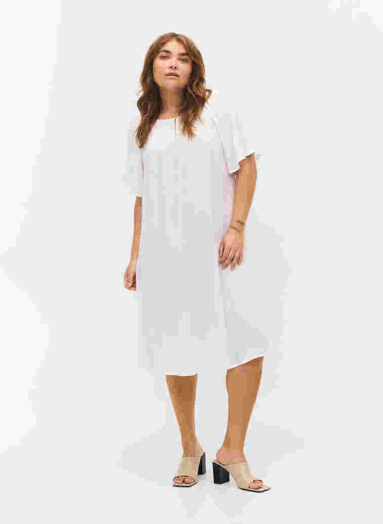 Viscose jurk met korte mouwen, Bright White, Model image number 2