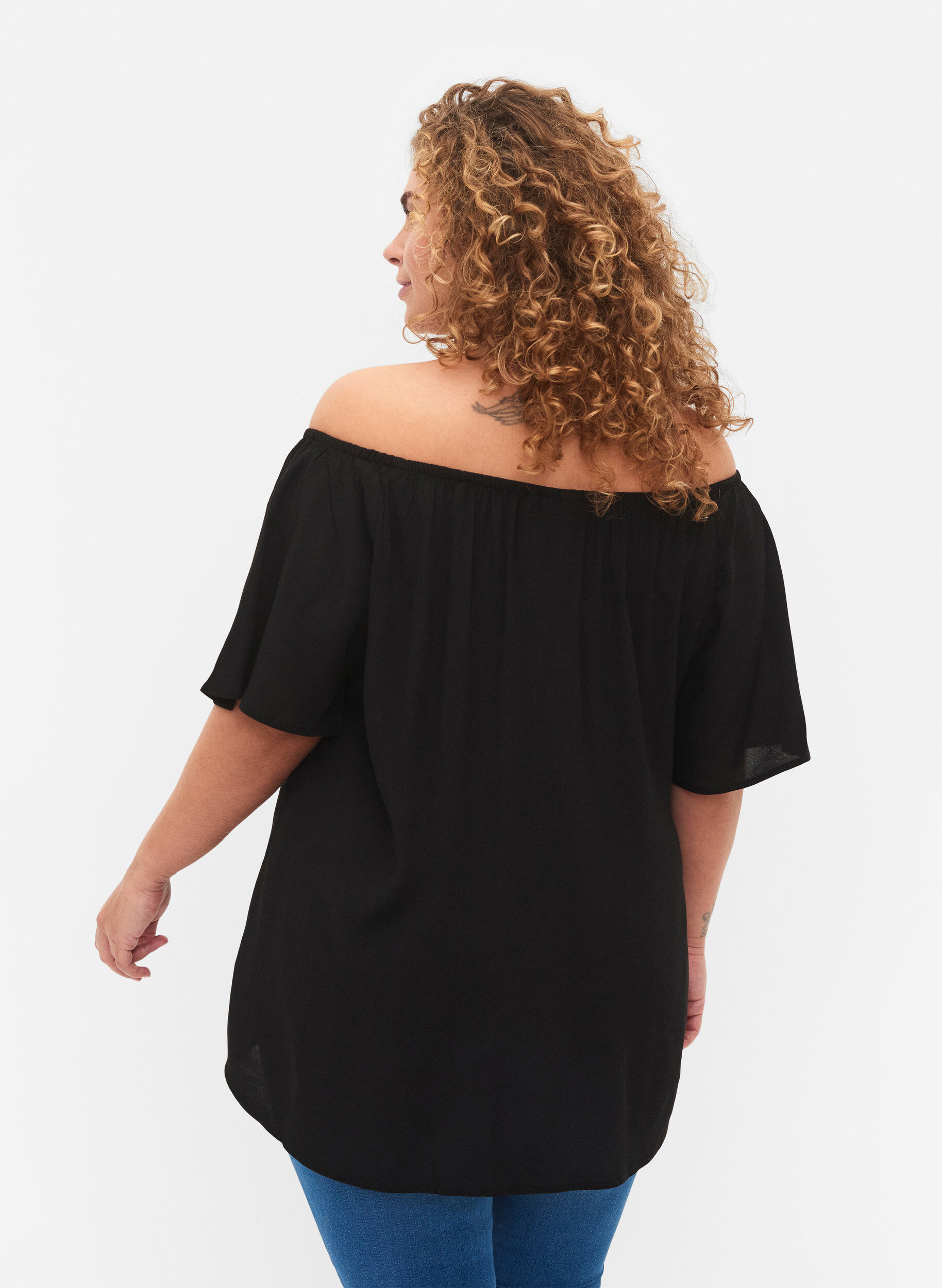 Zizzi Effen blouse van viscose met korte mouwen, Black, Model image number 1