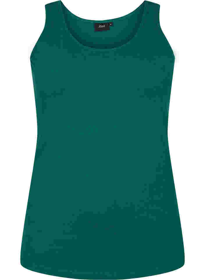 Effen gekleurd basic top in katoen, Evergreen, Packshot image number 0