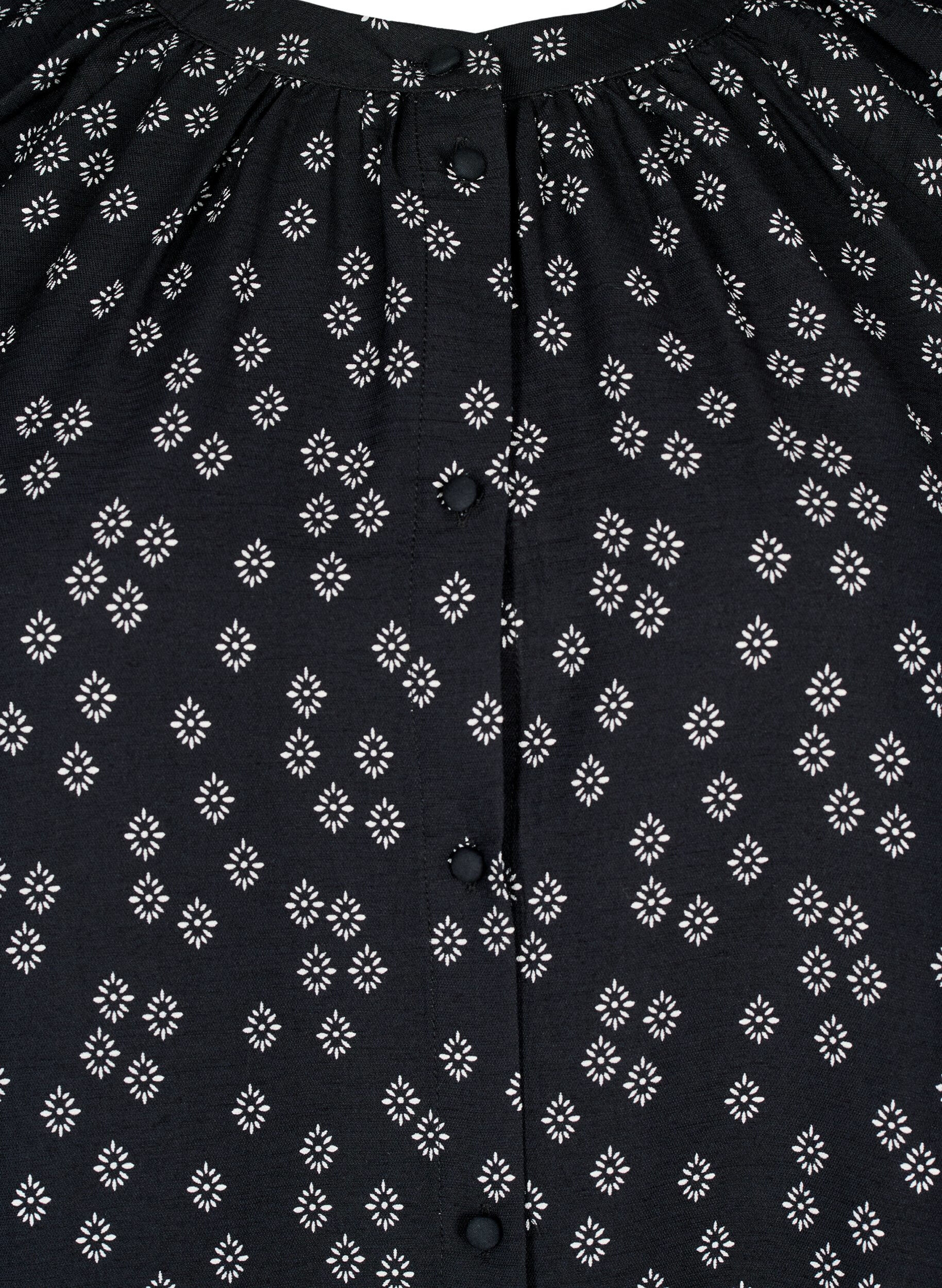 Zizzi Tunic met lange mouwen en bloemenprint, Zwart, Packshot image number 2