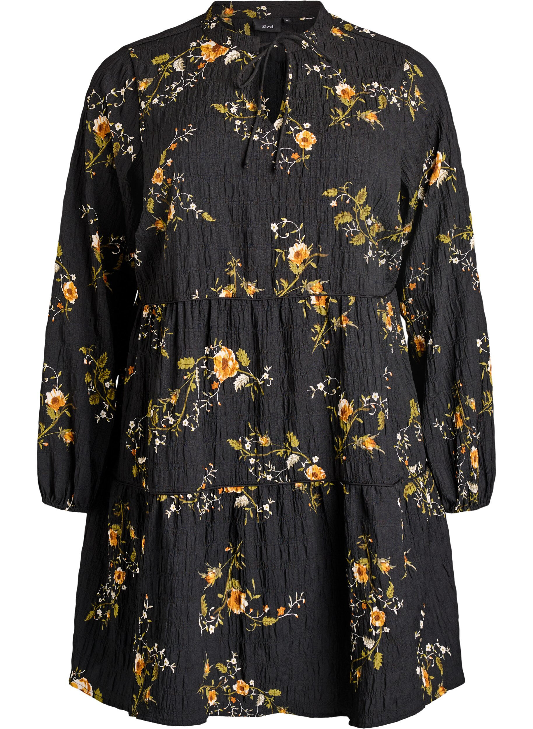 ZizziJurk met bloemenprint en striksluiting, Zwart, Packshot image number 0
