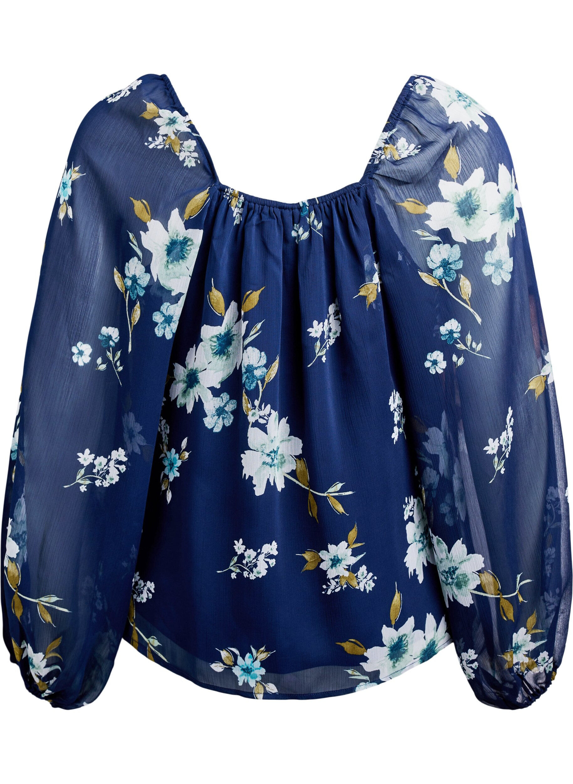 Zizzi Chiffon blouse met bloemenprint en lange mouwen, Blauw, Packshot image number 1