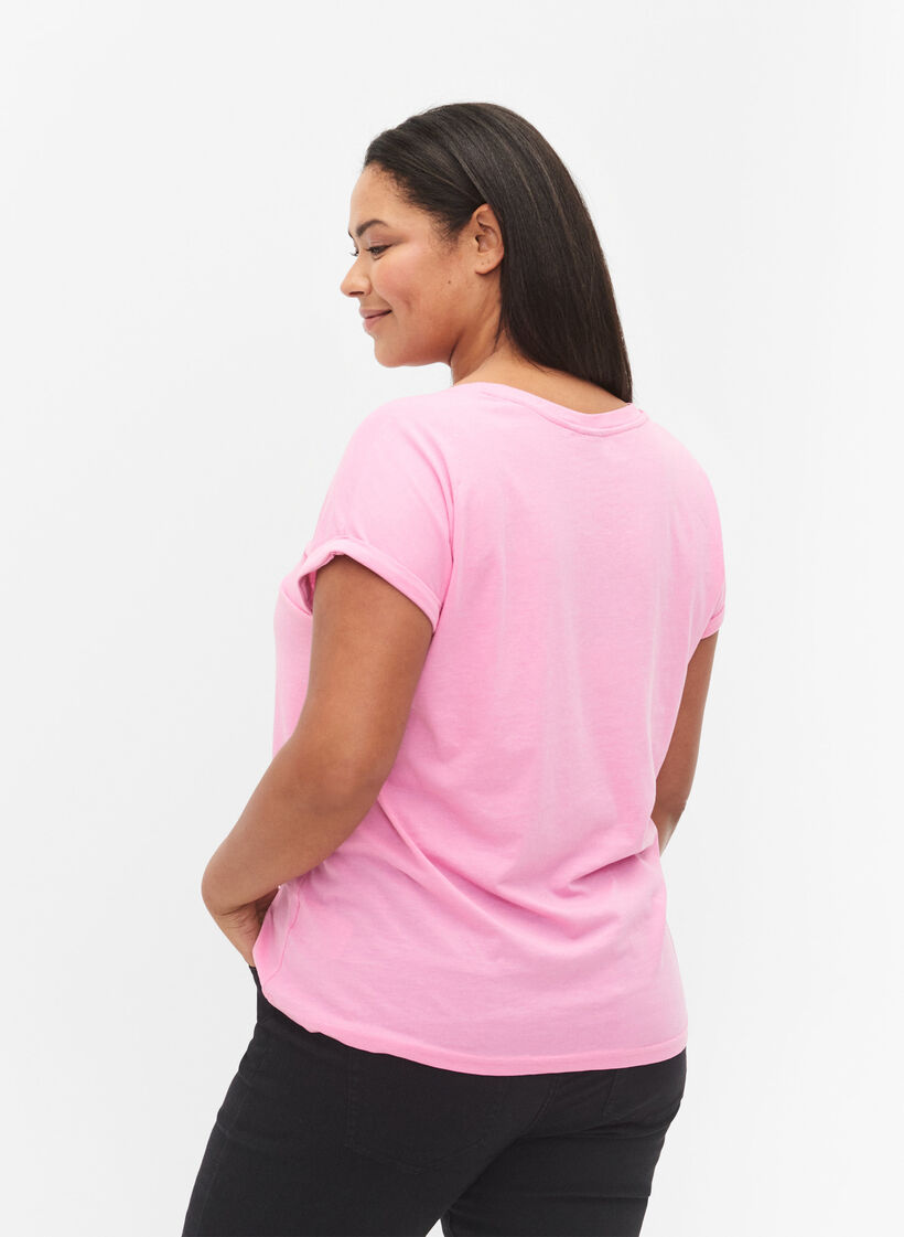 T-shirt met korte mouwen van katoenmix, Roze, Model image number 2