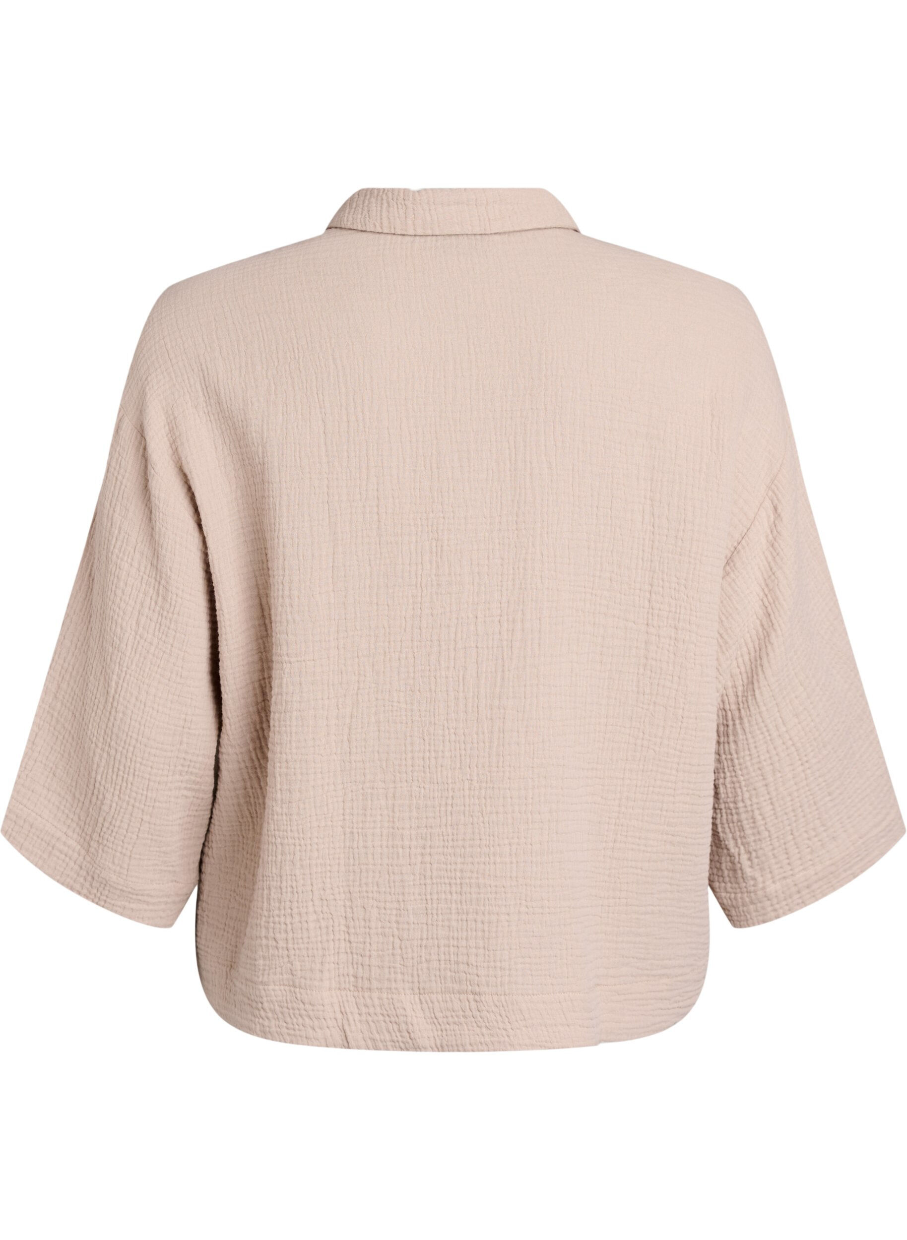 Zizzi Katoenen mousseline shirt met geborduurde details, Beige, Packshot image number 1