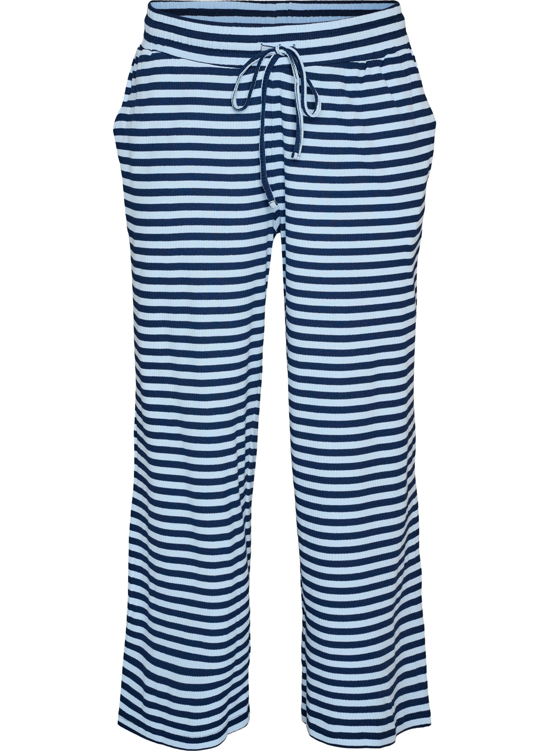 ZizziGestreepte pyjamabroek met een high waist en wijde pijpen, Blauw, Packshot image number 0
