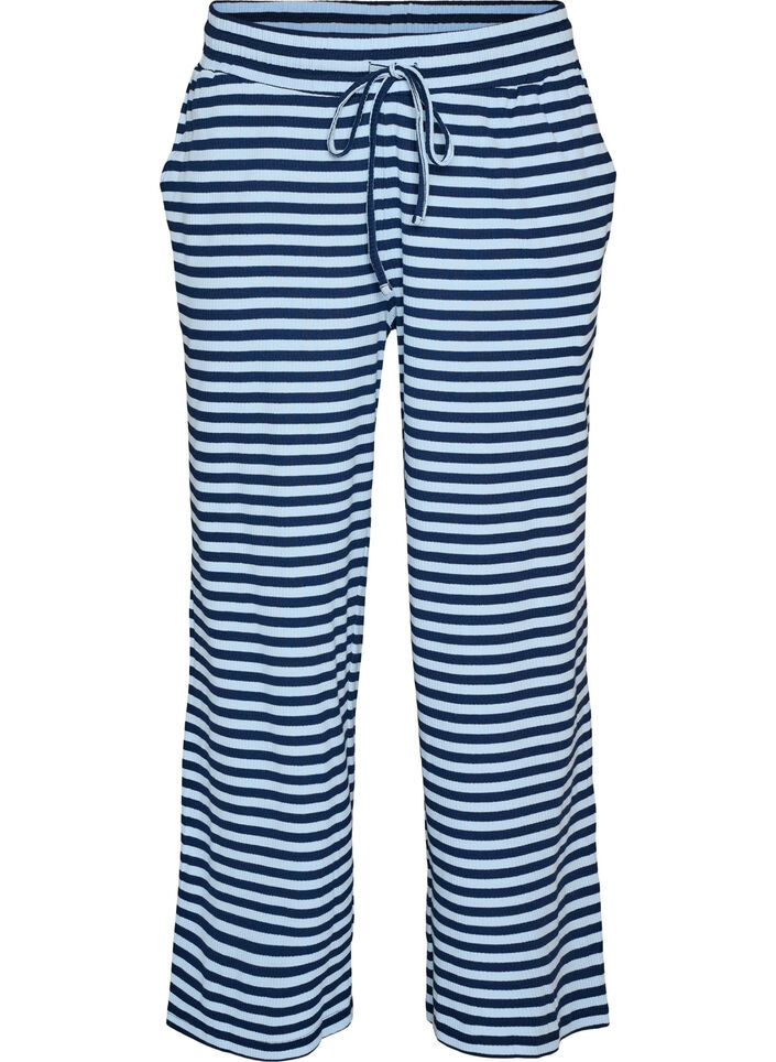 Gestreepte pyjamabroek met een high waist en wijde pijpen, Blauw, Packshot image number 0