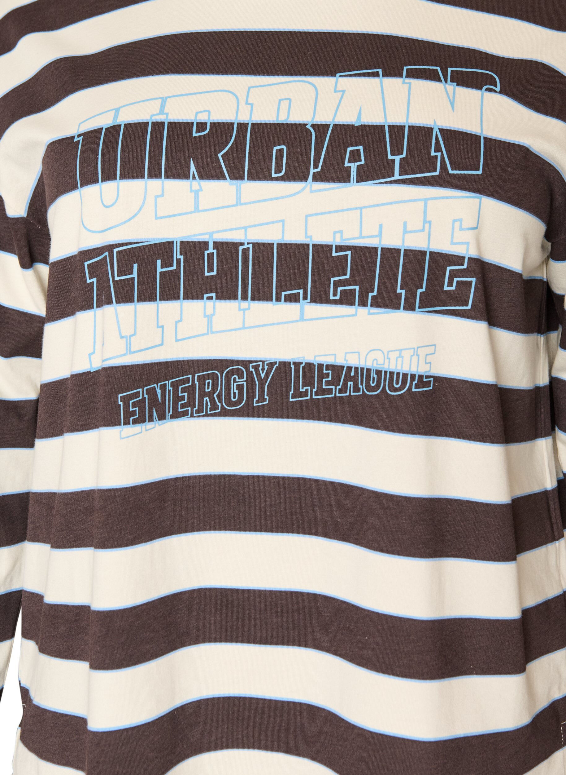 ZizziGestreepte jerseyblouse met een sportieve tekstprint, Bruin, Packshot image number 2