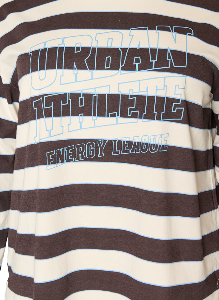 Gestreepte jerseyblouse met een sportieve tekstprint, Bruin, Packshot image number 2