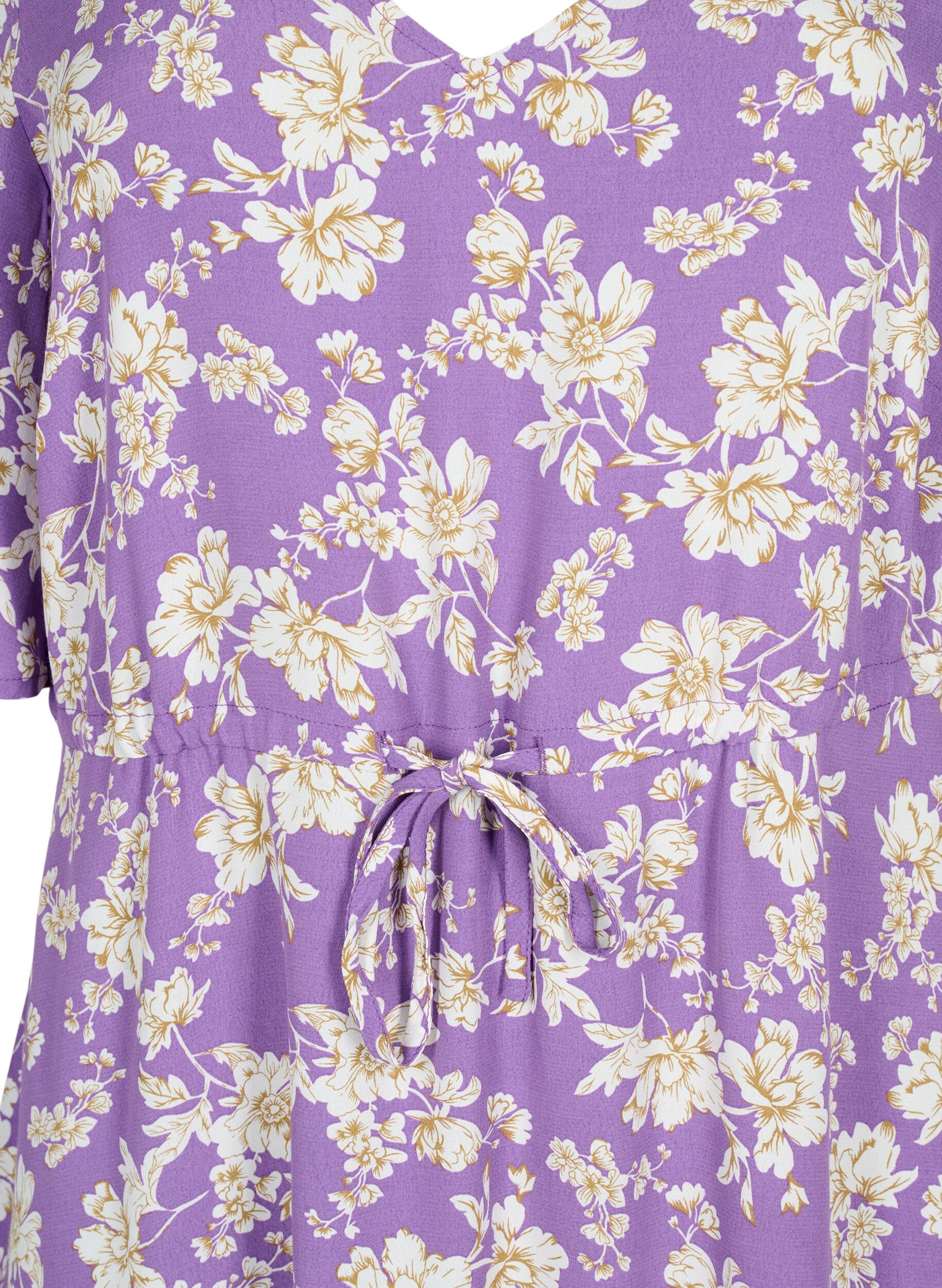 Zizzi Jurk met 1/2 mouw met bloemenprint in viscose, Purple Flower AOP, Packshot image number 2