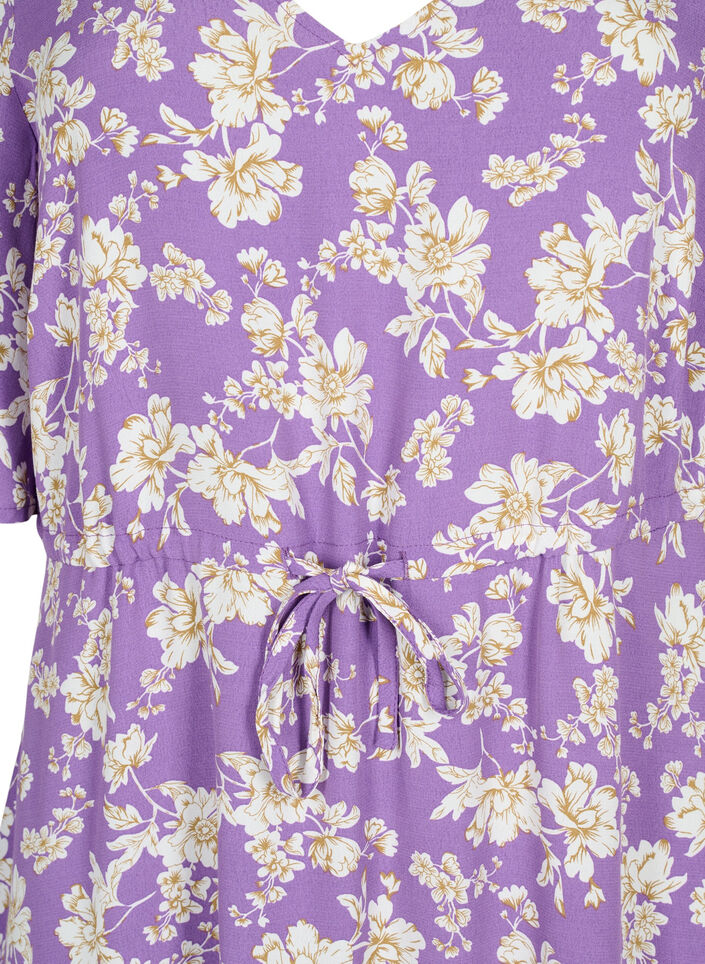 Jurk met 1/2 mouw met bloemenprint in viscose, Purple Flower AOP, Packshot image number 2