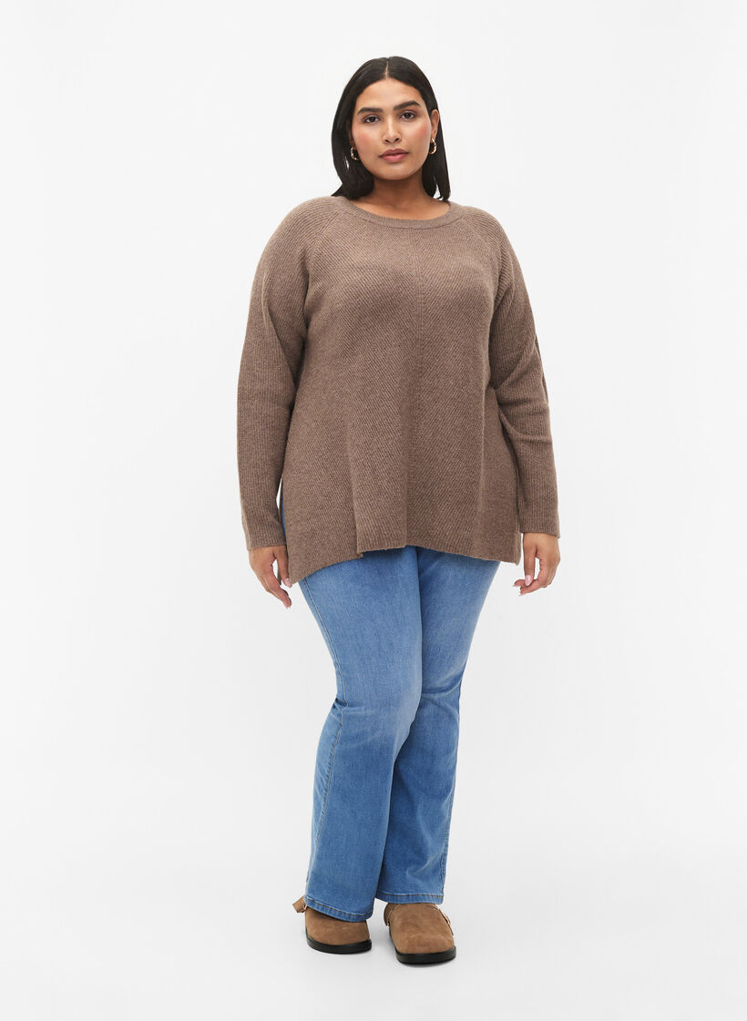 Gemêleerde pullover met zijsplit, Walnut/White Mel., Model image number 2