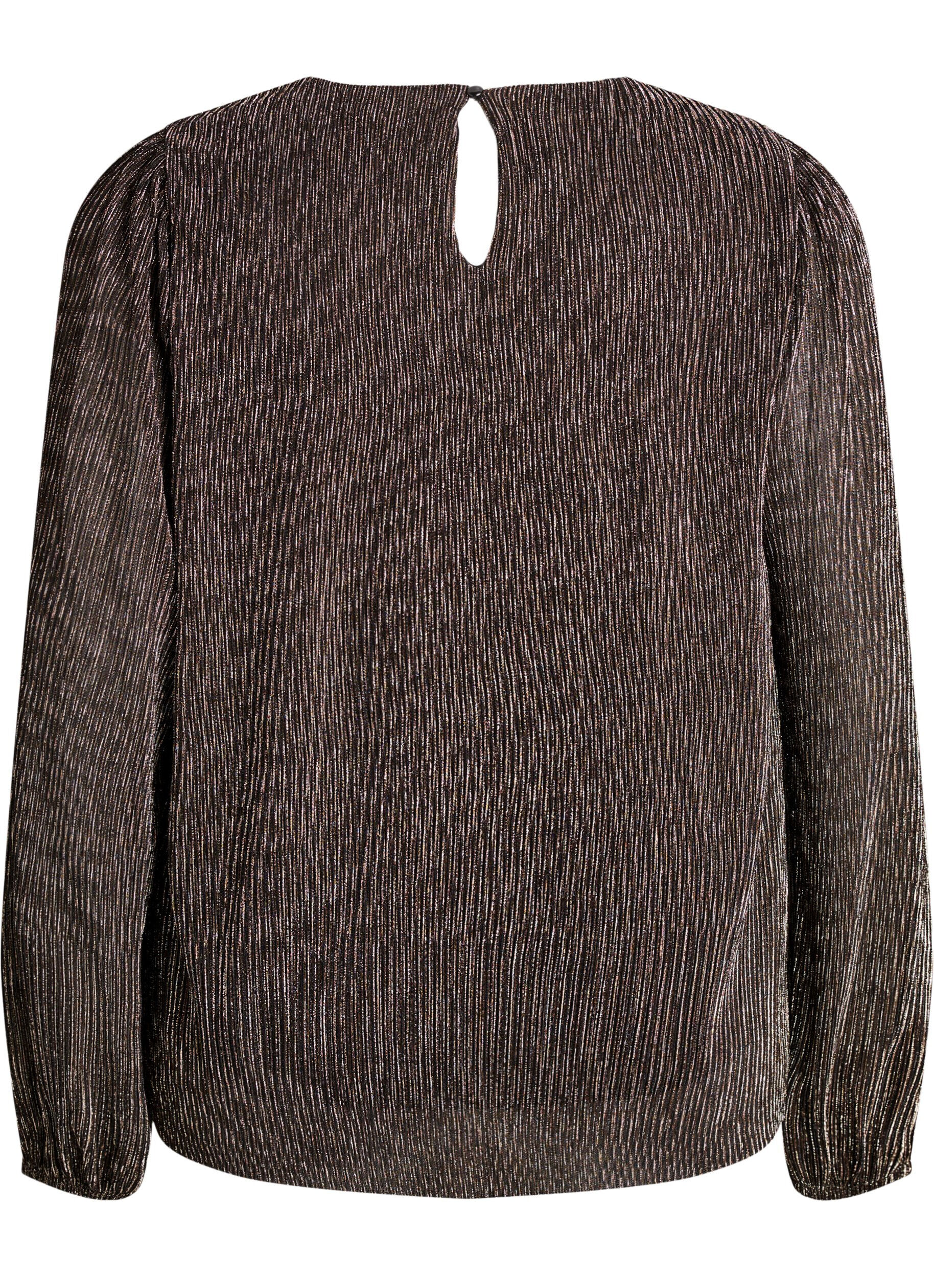 Zizzi Partyblouse met glitterstrepen en lange mouwen, Zwart, Packshot image number 1