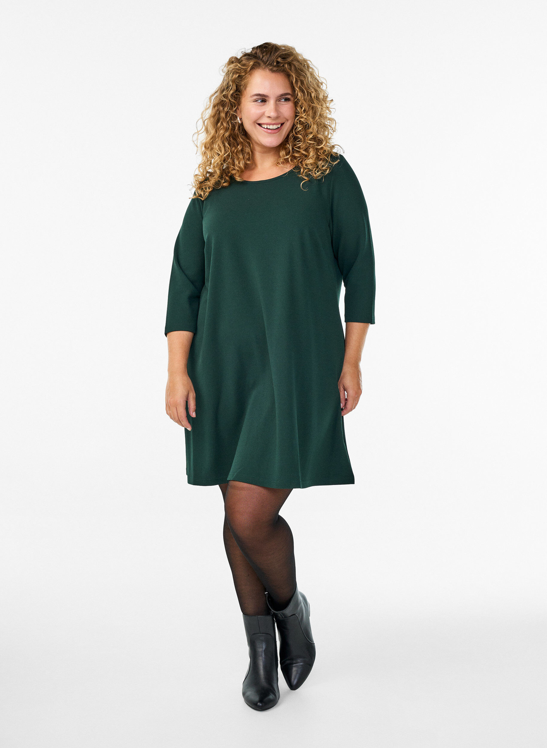 ZizziKorte A-lijn jurk met 3/4 mouwen, Groen, Model image number 1