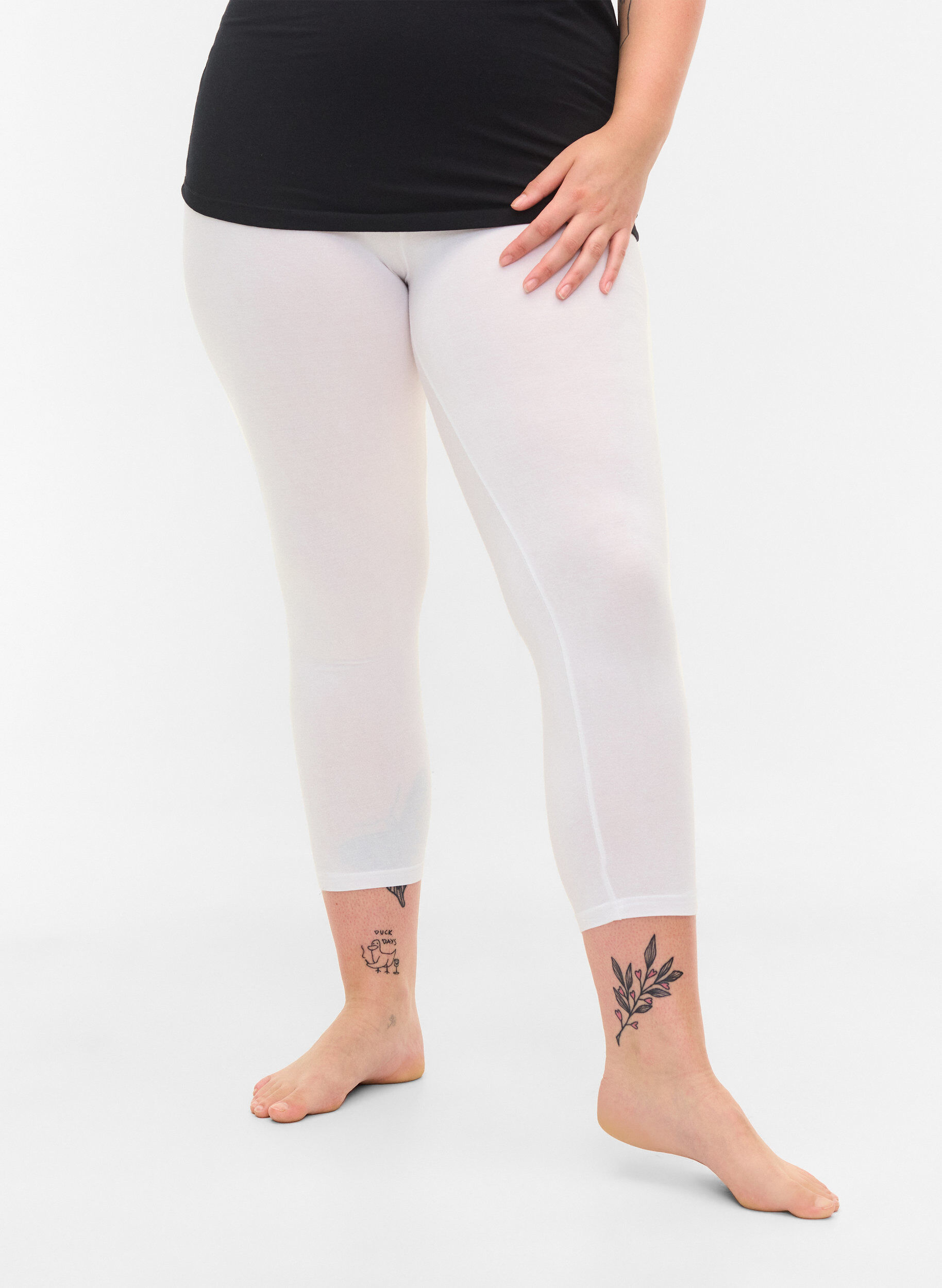 Zizzi Basic 3/4 legging, Bright White, Model image number 2