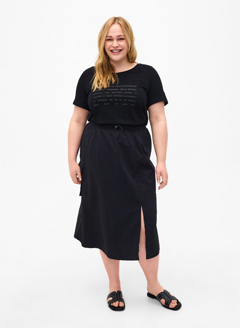 T-shirt met tekstmotief, Black W. Black, Model image number 2