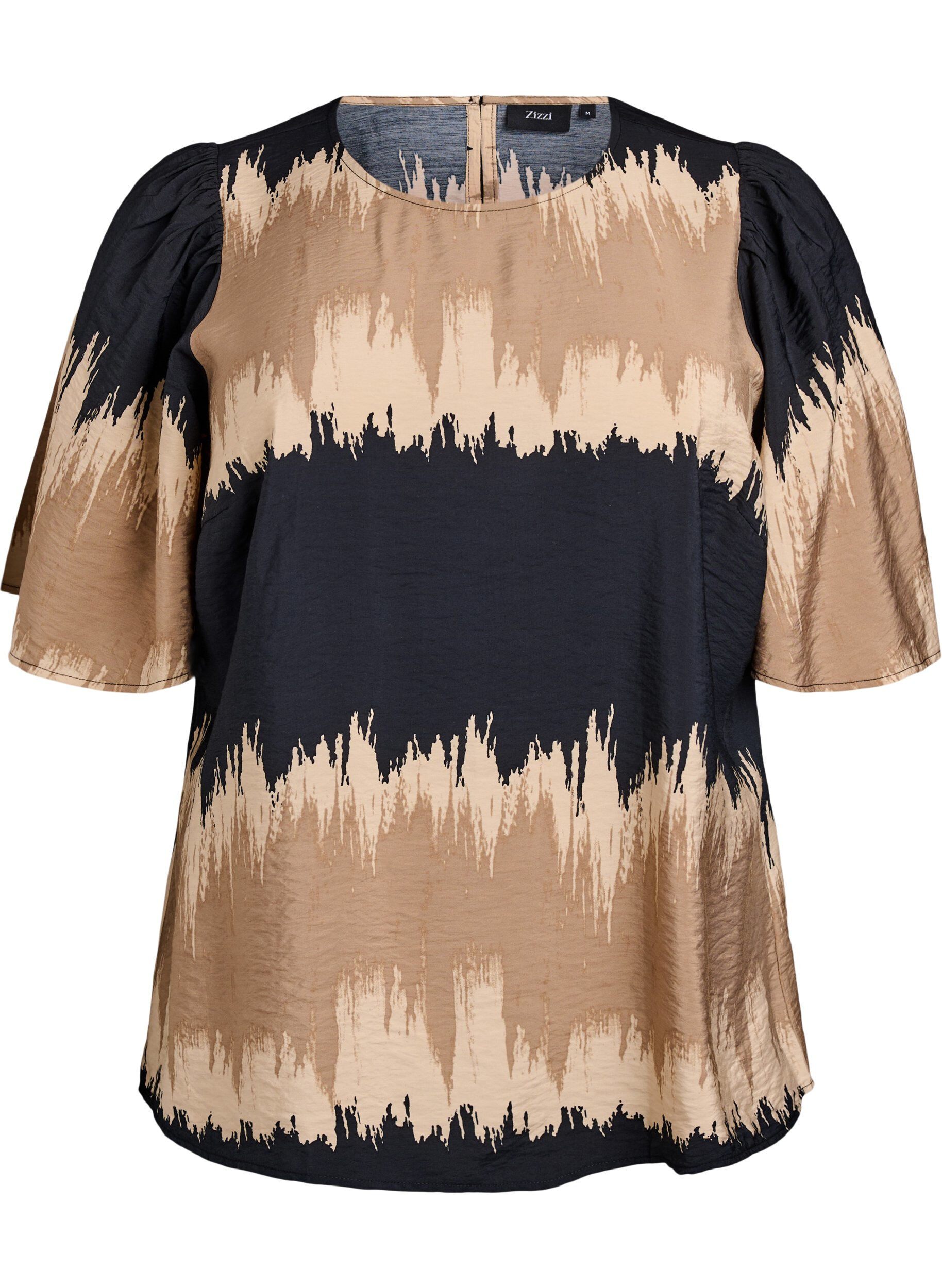 Zizzi Blouse met wijde mouwen en grafische print, Zwart, Packshot image number 0