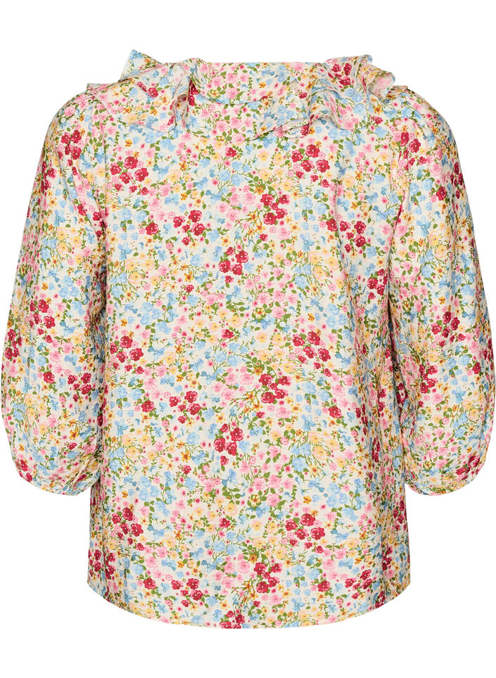 Viscose blouse met bloemenprint en 3/4 mouwen, Blauw, Packshot image number 1