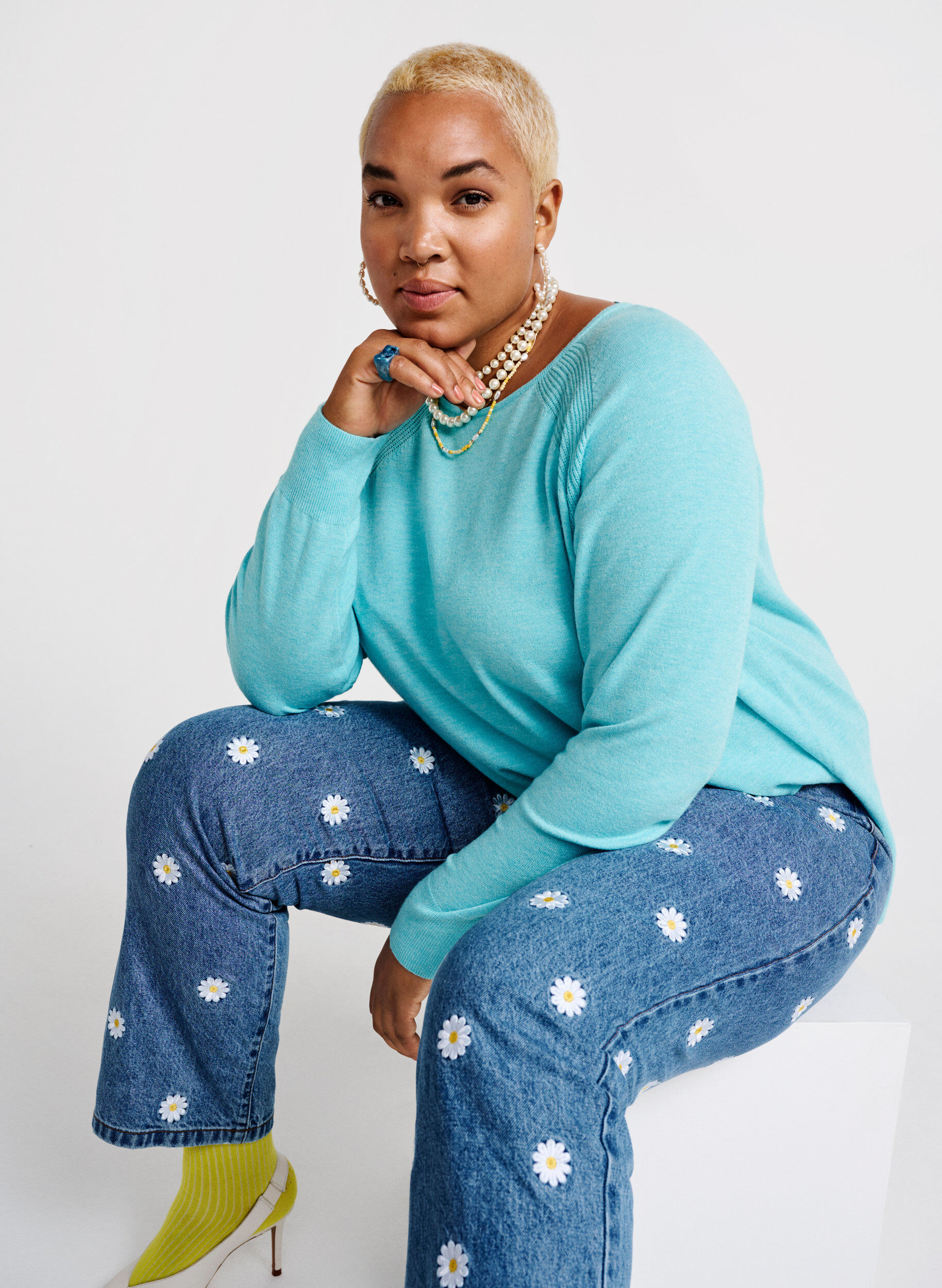 Zizzi Gebreide blouse met raglanmouwen, Blue Curacao Mel., Image image number 0