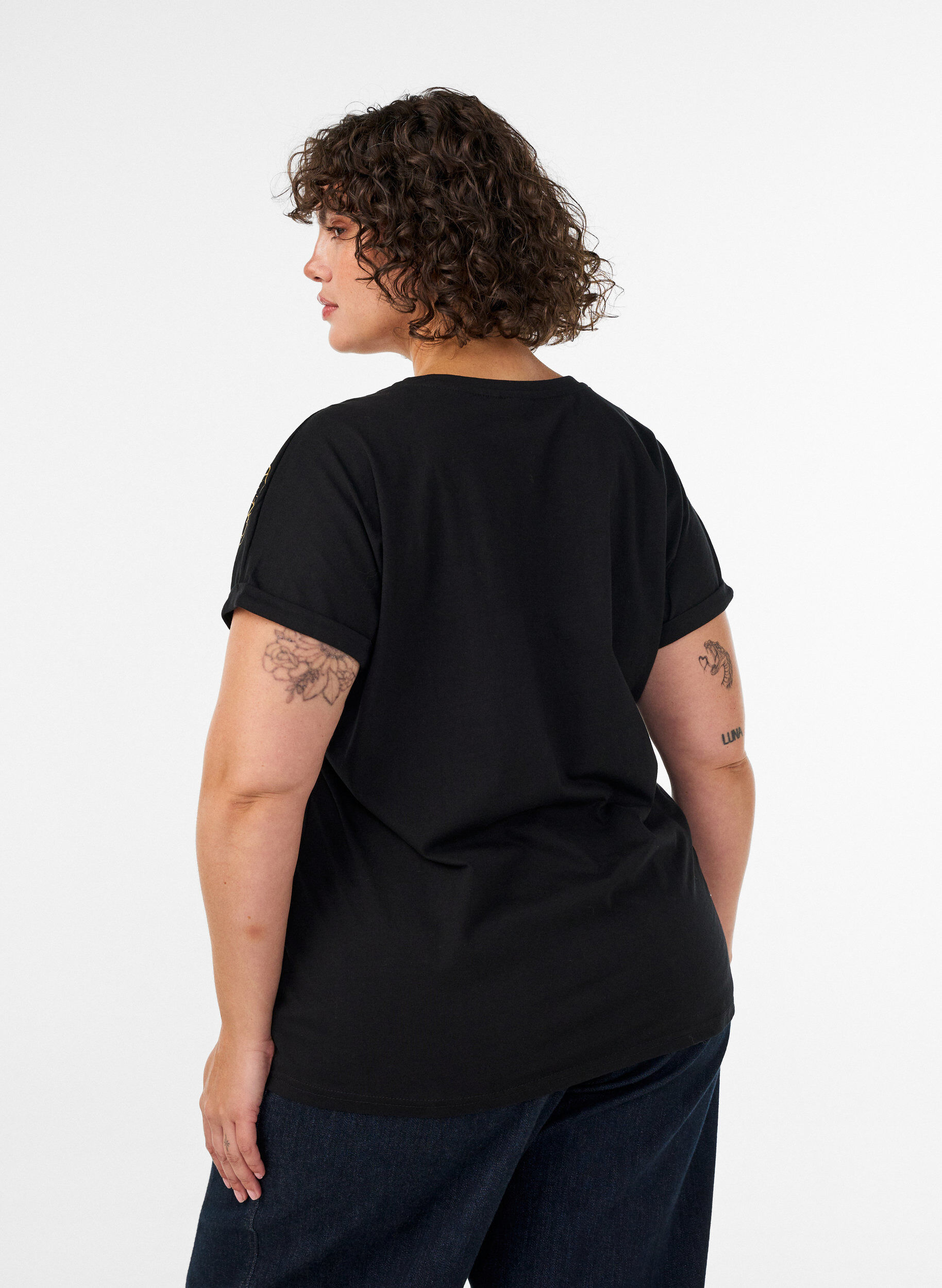 ZizziKatoenen T-shirt met bloemenprint, Zwart, Model image number 2