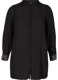 Lange viscose blouse met parels, Black