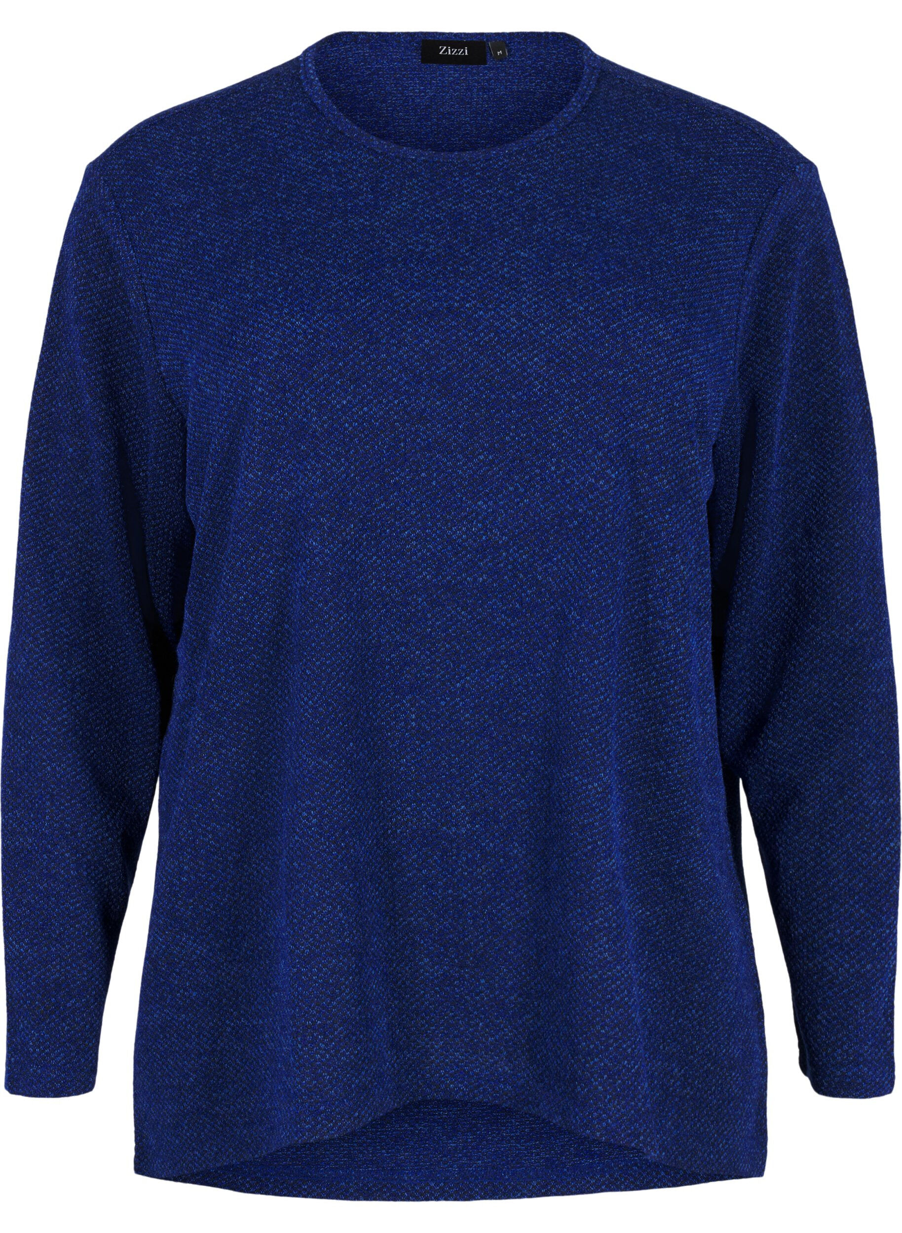 Zizzi Melange Blouse met een rond halsje en lange mouw, Sodalite Blue, Packshot image number 0