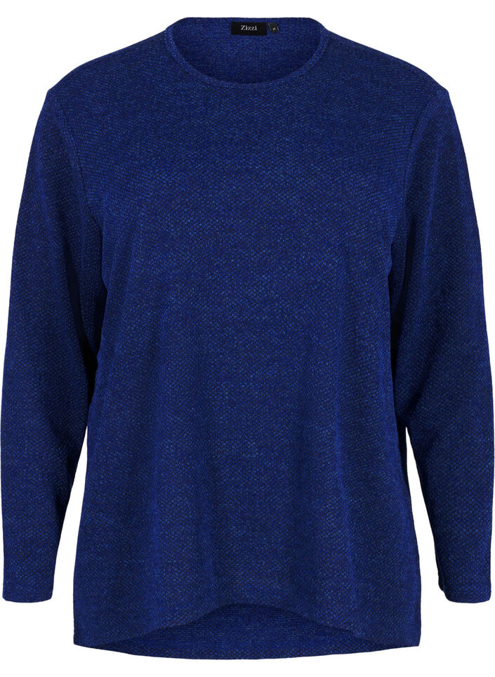 Melange Blouse met een rond halsje en lange mouw, Sodalite Blue, Packshot image number 0