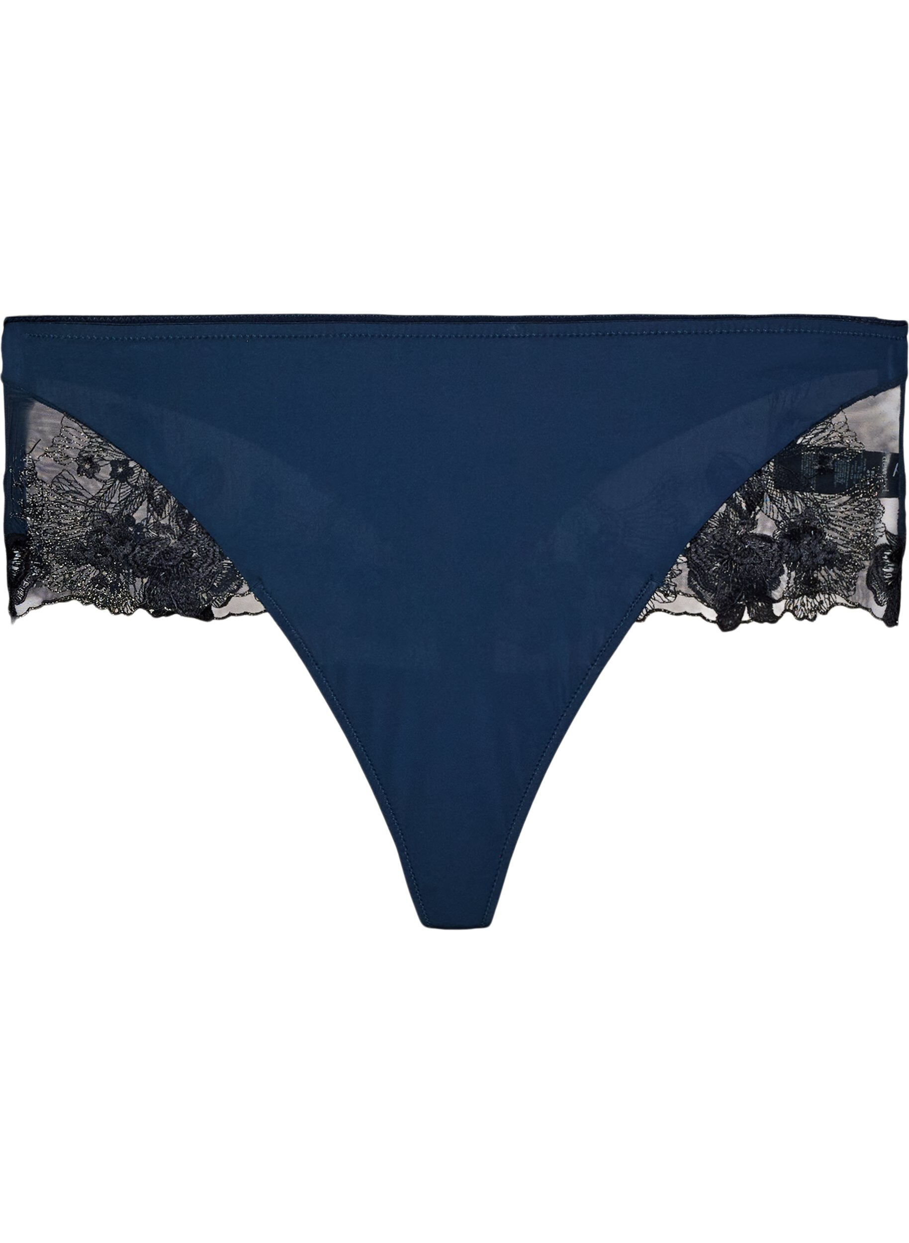 ZizziHipsterstring met bloemenborduursel en normale taille, Blauw, Packshot image number 0